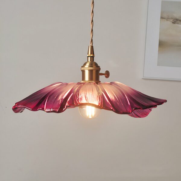 Hanglamp bloem in roze glas