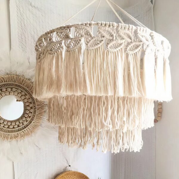 Macramé plafondlamp met wit kwastje
