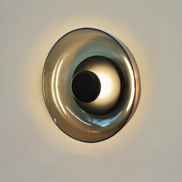 Ronde transparante wandlamp met zwart interieur