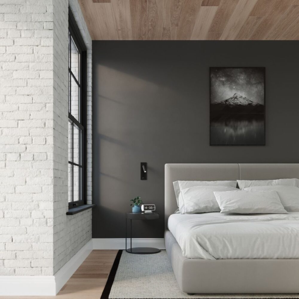 Verstelbare bedwandlamp in zwart staal