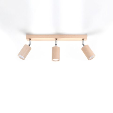 Plafondlamp van natuurlijk hout met 3 verstelbare spots