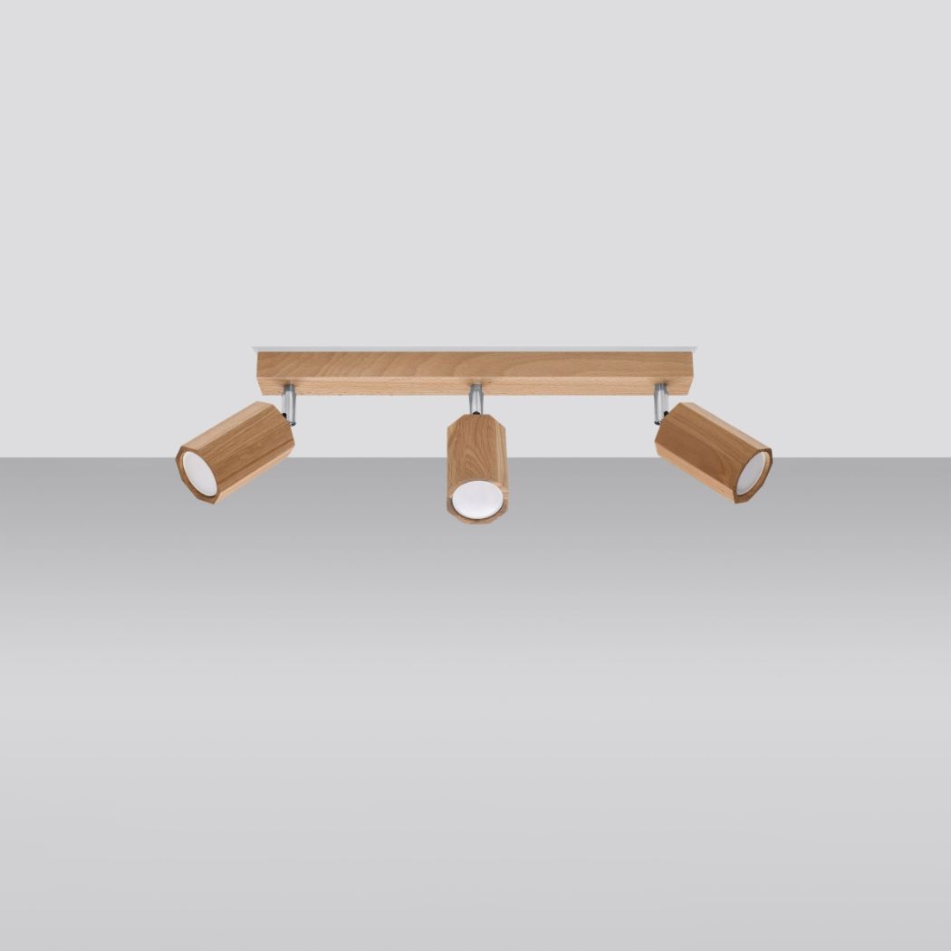 Moderne houten plafondlamp met 3 verstelbare spots