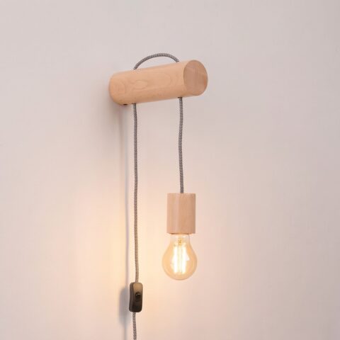 Minimalistische wandlamp in natuurlijk hout met schakelaar